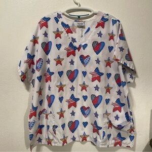 Simply Basic Scrub Top Women’s Size 3XL‎ White V Neck Pull Over Work Wear